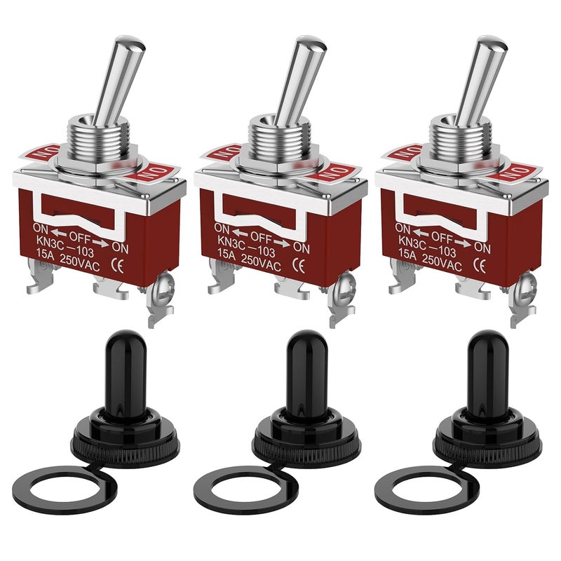 Malictele 3 Way Toggle Switch, ON-Off-ON 3 Pin 3 Position SPDT Marine DC12V 30A Heavy Duty Waterproof Toggle Switch with Boot Cap Cover for Car Auto Truck Boat-3Pack - Image 1